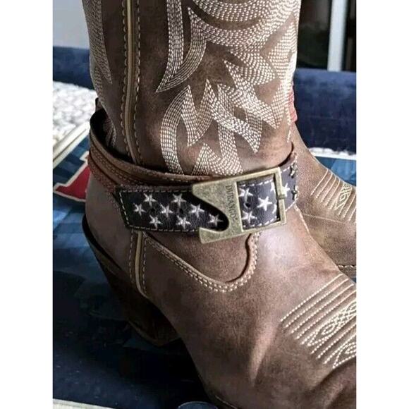 Durango Crush American Flag Strap Cowboy Boots Women 7.5 Brown Western Rodeo - Picture 10 of 16